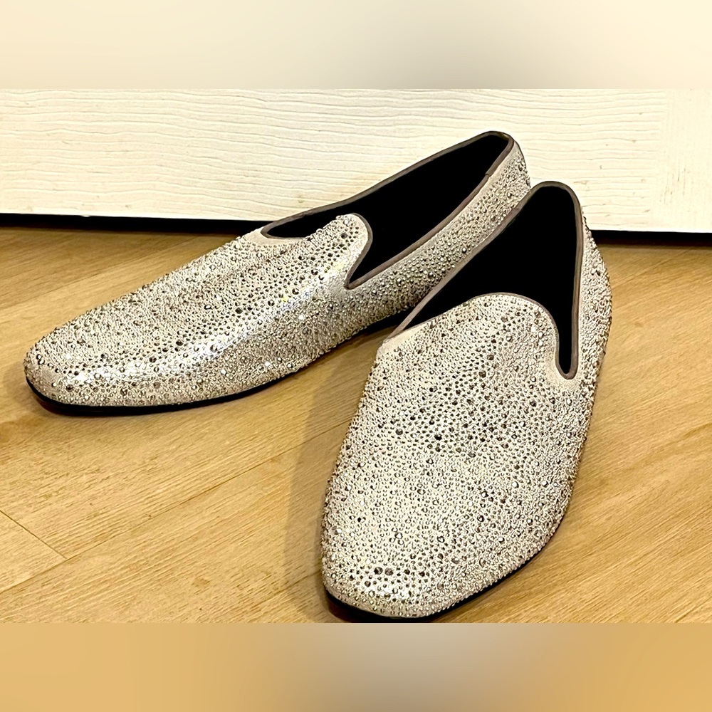 Merlutti Silver Loafer Crystals Rhinestones Prom Wedding Flats 13